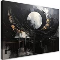 LEINWANDBILD, Mond über einer nächtlichen Stadt in goldenen Reflexen - Schwarz, Textil (120/80cm) - Feeby