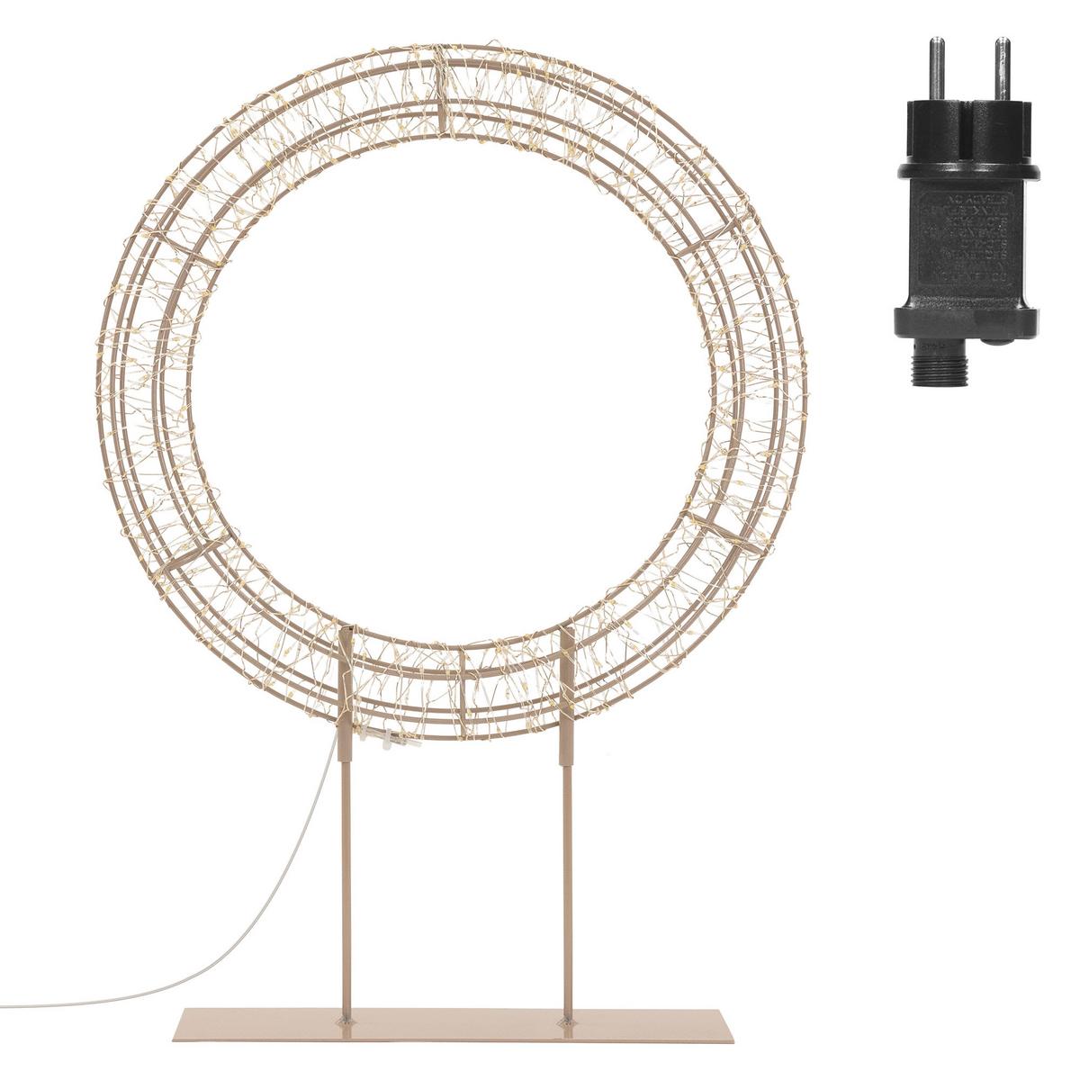 LED WEIHNACHTSKRANZ 53 cm mit Sockel Weihnachtsdeko mit Lichterkette 300 LED Warmweiß - Beige, Metall (38/53/8cm) - ECD-Germany