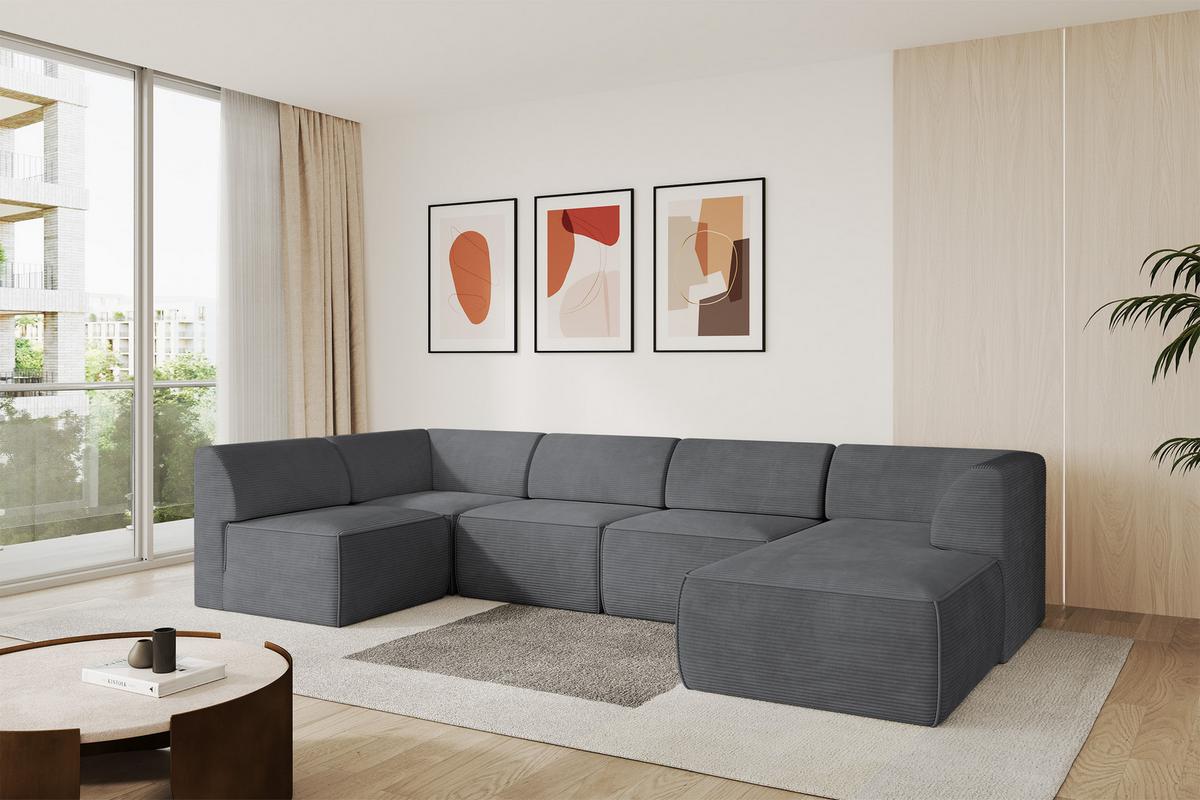 WOHNLANDSCHAFT Ottomane Rechts MOVO-L 345x180x78 cm Dunkelgrau Cord - Dunkelgrau, Holzwerkstoff/Kunststoff (180/78/345cm) - ALTDECOR