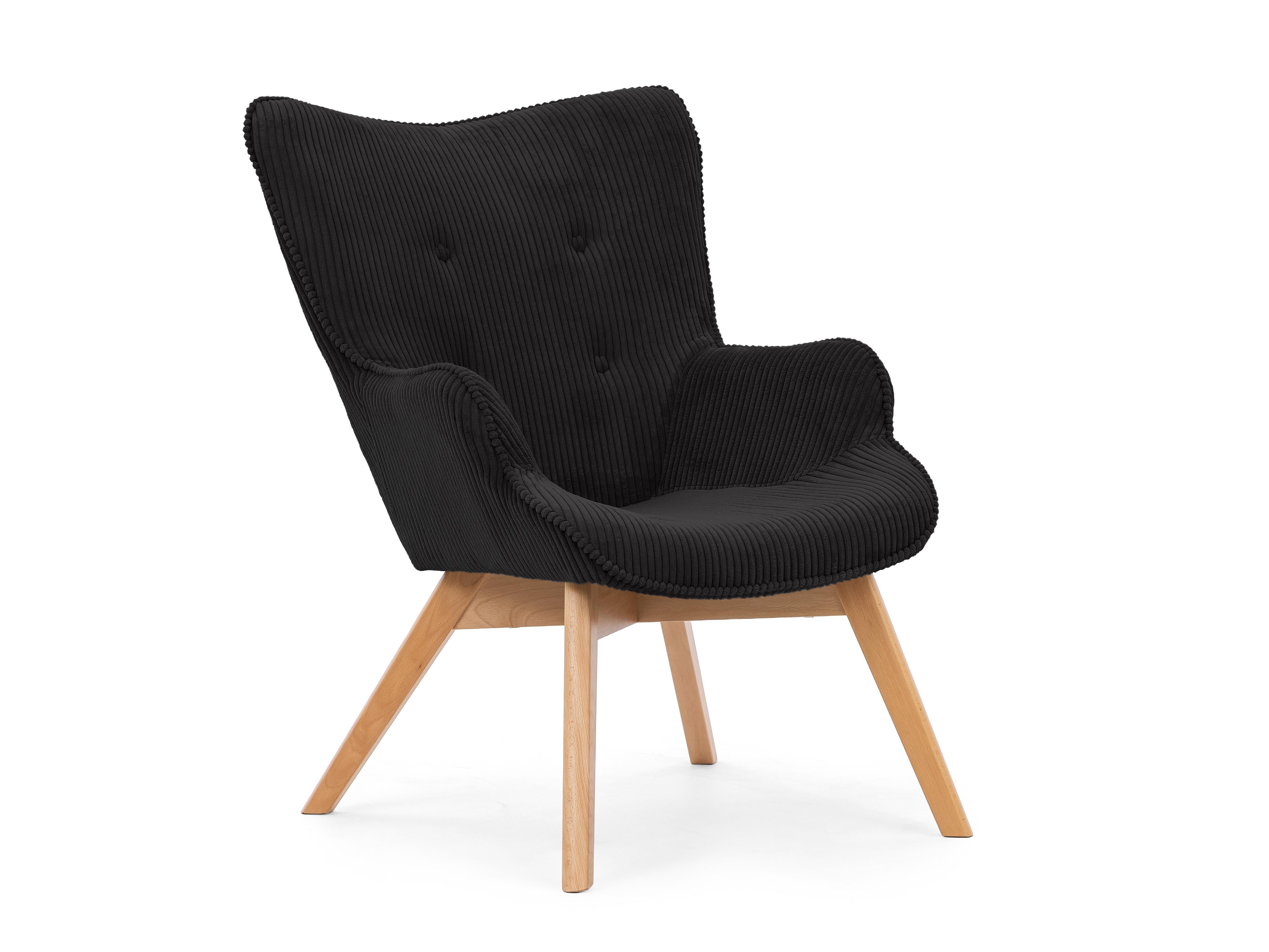 LOUNGESESSEL Lenari Schwarz Cordstoff mit Füßen in Natur - Schwarz/Naturfarben, Holz/Textil (71/96/86cm) - S-Style Möbel