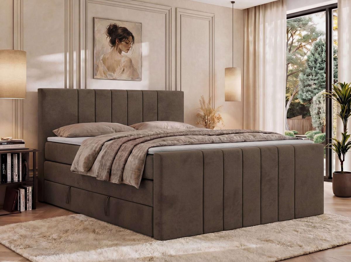 BOXSPRINGBETT INERO DUO KING 200/200 - Braun Velvet - Topper Visco - H3 - Schwarz/Braun, Kunststoff/Textil (200/200cm) - MKS