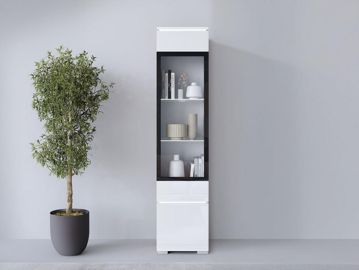 HÄNGEVITRINE Vera 002 mit LED Beleuchtung - Weiß Hochglanz/Alufarben, Holzwerkstoff/Kunststoff (30/130/33cm) - MIRJAN24