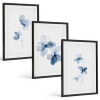 BILDER SET 3er Set - 40x60 cm Schwarzer Rahmen - Blaue Blumen - Schwarz, Kunststoff (40/60cm) - TULUP