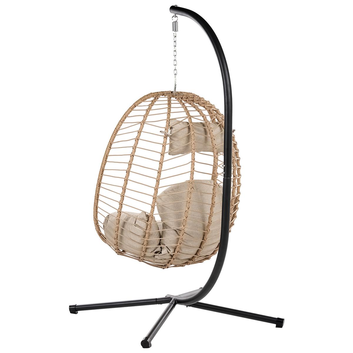 HÄNGESESSEL mit Gestell Metall Naturfarben Pallare - Beige/Schwarz, Textil (104/195/102cm) - Beliani
