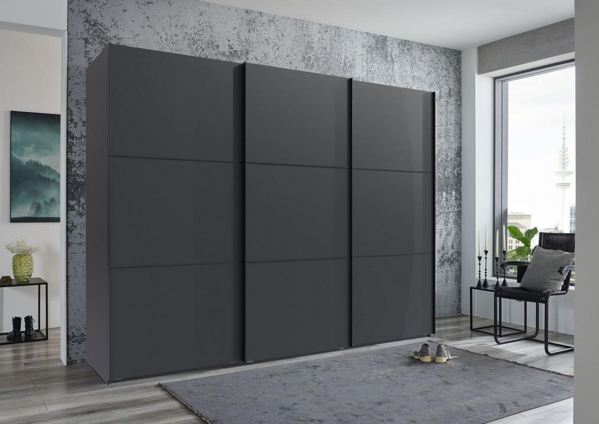 SCHWEBETÜRENSCHRANK 3-türig B300/H216/T65 cm in Anthrazit, Kleiderschrank inkl. Vollausstattung / 22018 - Anthrazit/Rot, Holzwerkstoff/Metall (300/216/65cm) - luma-home