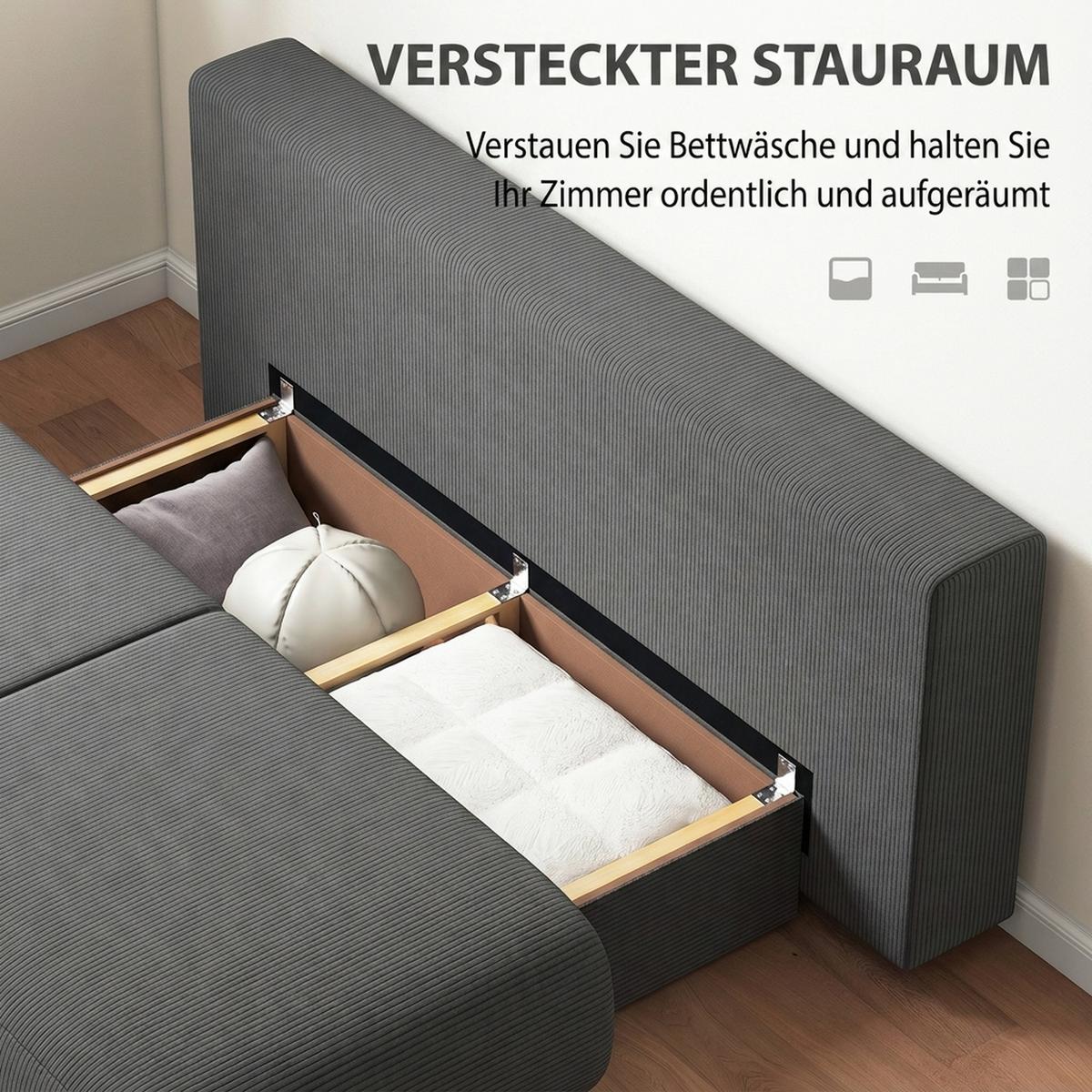SCHLAFSOFA Cord Grau - Beige/Grau, Kunststoff/Textil (100/84/188cm) - HOMCOM