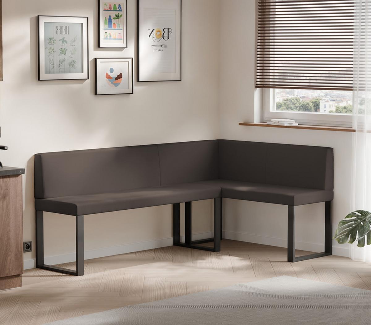 ECKBANK rechts SANA U Kunstleder glatt, 196/142 cm Braun - Braun, Kunststoff/Textil (142/196cm) - Idohome