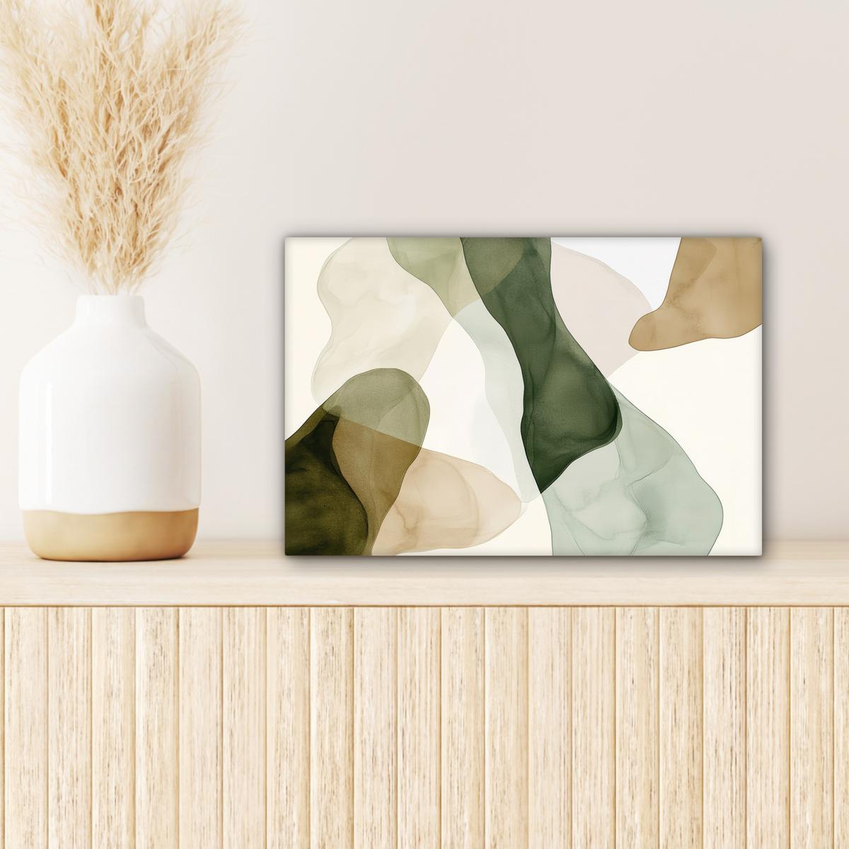 LEINWANDBILD Japandi - Abstrakt - Grün Deko Schlafzimmer 30x20 cm - Salbeigrün, Textil (30/20cm) - MuchoWow