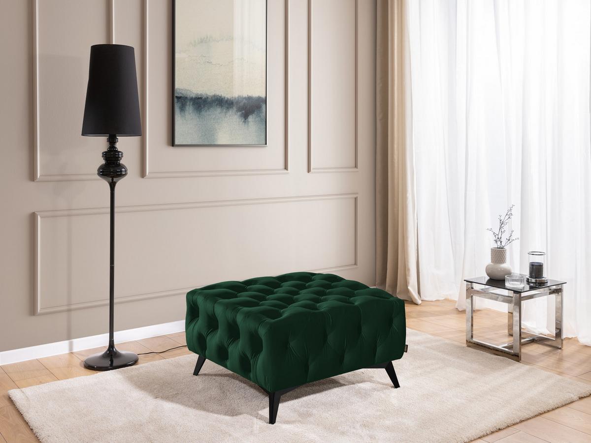 HOCKER Chesterfield Whitby Flaschengrün Samt mit schwarzen Füßen - Dunkelgrün/Schwarz, Holz/Textil (80/45/80cm) - S-Style Möbel