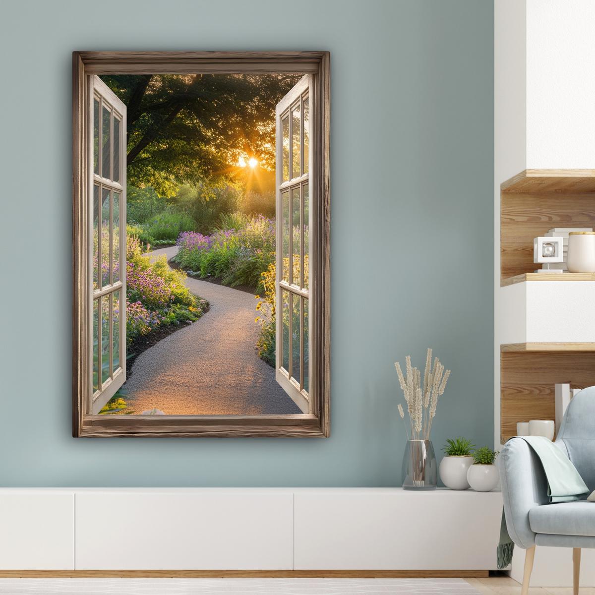 LEINWANDBILD Aussicht - Blumen - Natur - Sonne - Weg Deko XXL 80x120 cm - Hellgelb, Textil (80/120cm) - MuchoWow