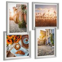BILDER SET 4er Set - 50x50 cm & 40x60 cm Silberner Rahmen - Charmante Straßen mit Kaffee - Silberfarben, Kunststoff (50/50cm) - TULUP