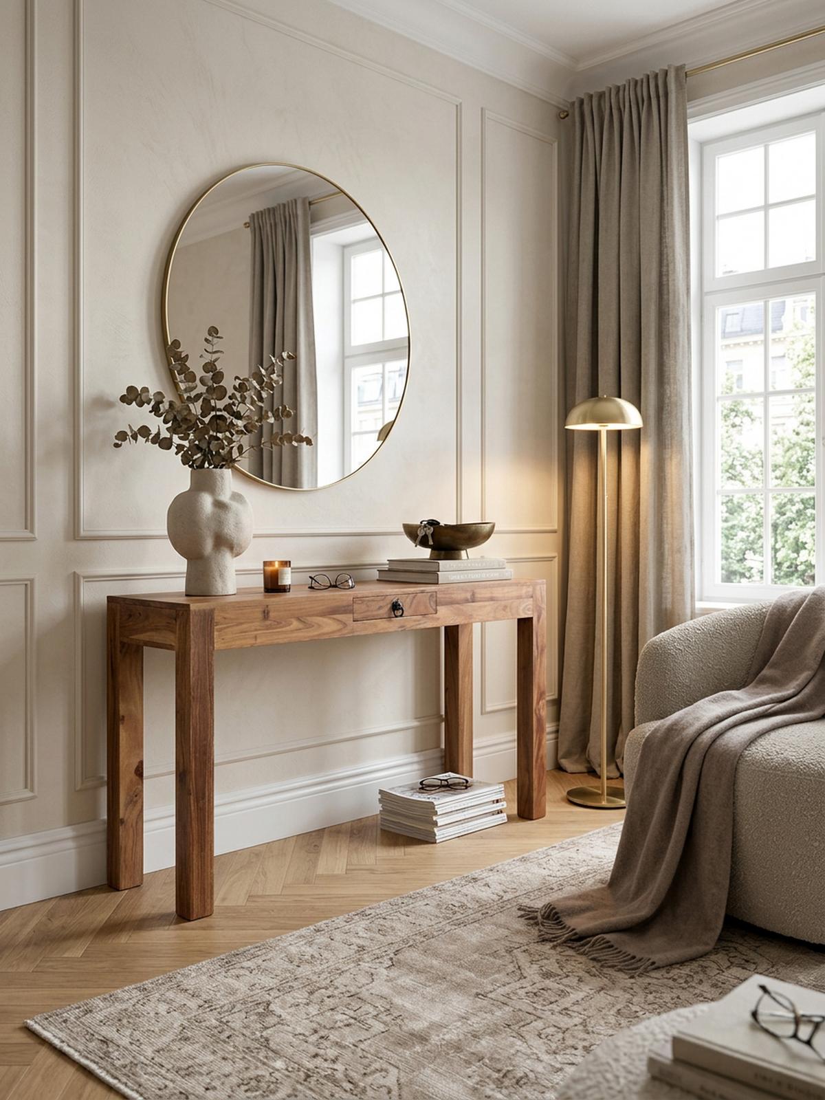 KONSOLENTISCH Akazienholz Schublade Landhausstil NAKO, Beige 120x40x70 cm - Beige, Holz/Metall (40/120/70cm) - KADIMA DESIGN