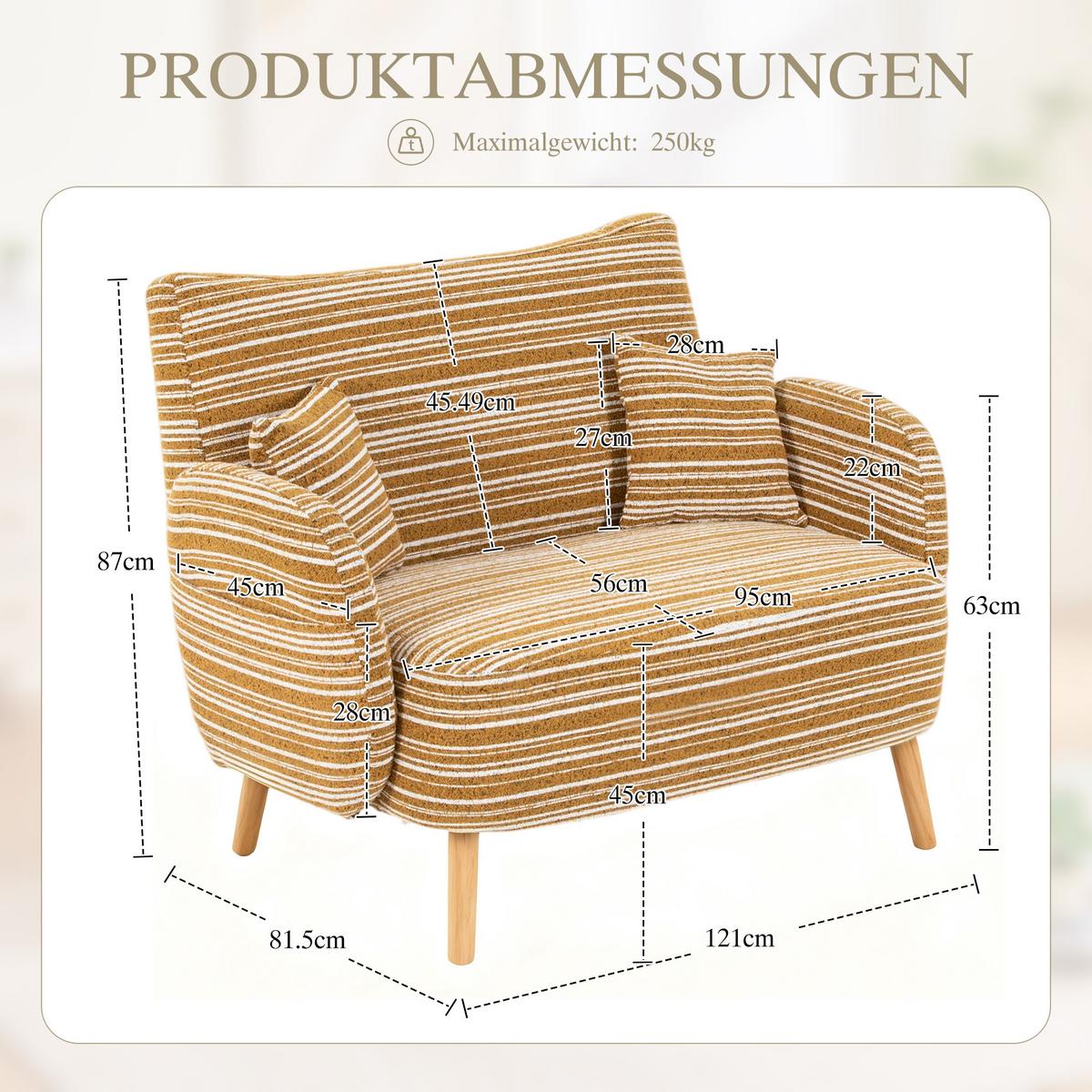 2-SITZER SOFA boucle senfgelb kompakt 121cm - Gelb, Textil (121/87/81.5cm) - Urban Meuble