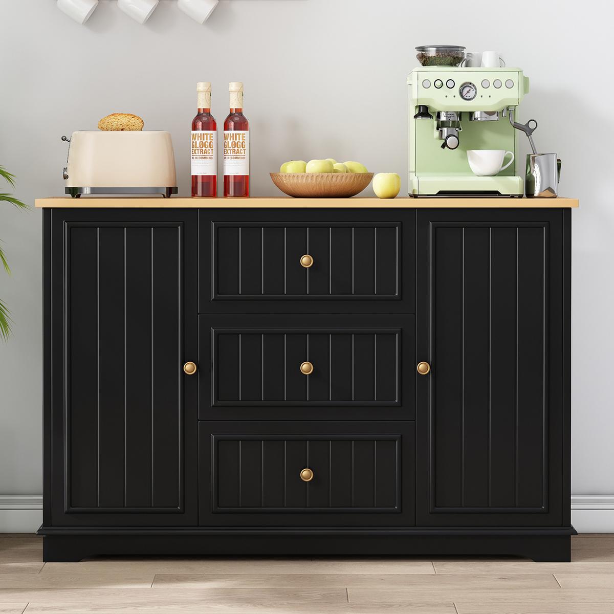 SIDEBOARD mit 3 schubladen & kühlschrank-türen - Schwarz, Holzwerkstoff (126/86/40cm) - Urban Meuble