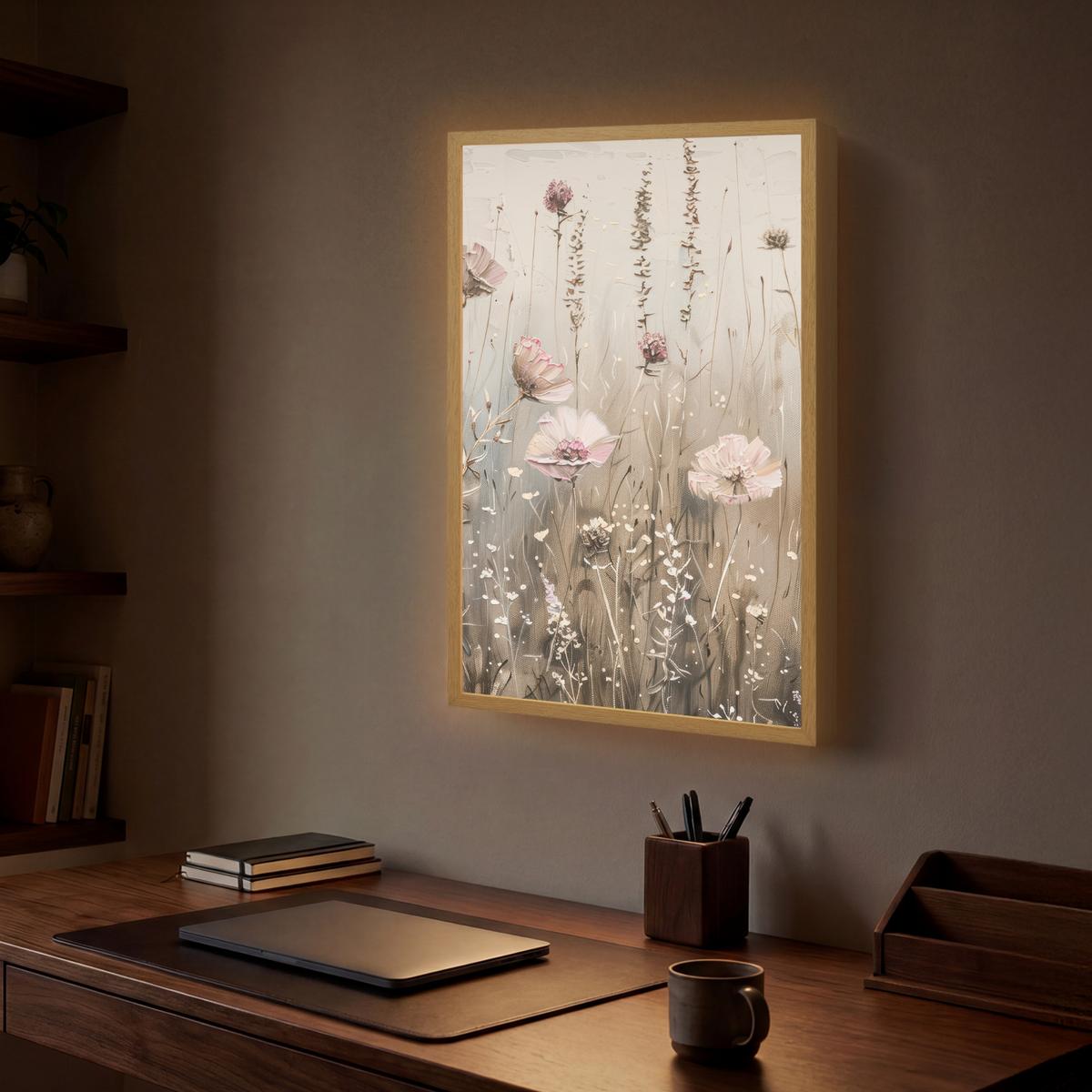 WANDLEUCHTE MIT AKKU Blumen - Rosa - Modern - Beige 40x60 cm - Altrosa, Holzwerkstoff (40/60/8cm) - OnlyWow