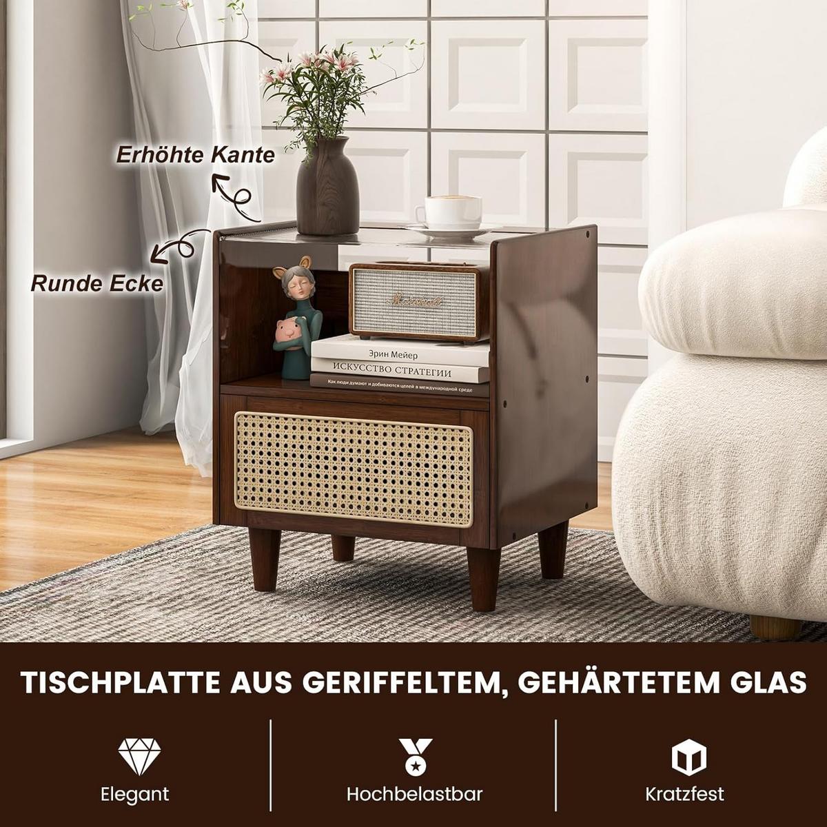 NACHTTISCH Braun(2er-Set) - Braun, Naturmaterialen - COSTWAY