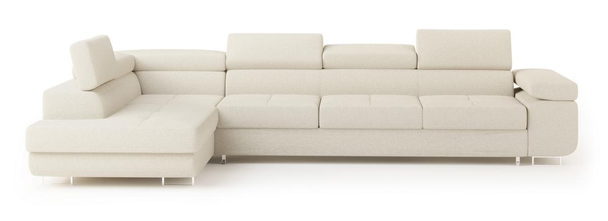 ECKSOFA VICENTE Creme Boucle-Stoff mit Schlaffunktion - Creme, Holz (346/202cm) - MASSENO