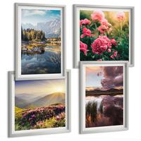 BILDER SET 4er Set - 50x50 cm & 40x60 cm Silberner Rahmen - Blumengarten, Bergwiese, Wasser - Silberfarben, Kunststoff (50/50cm) - TULUP