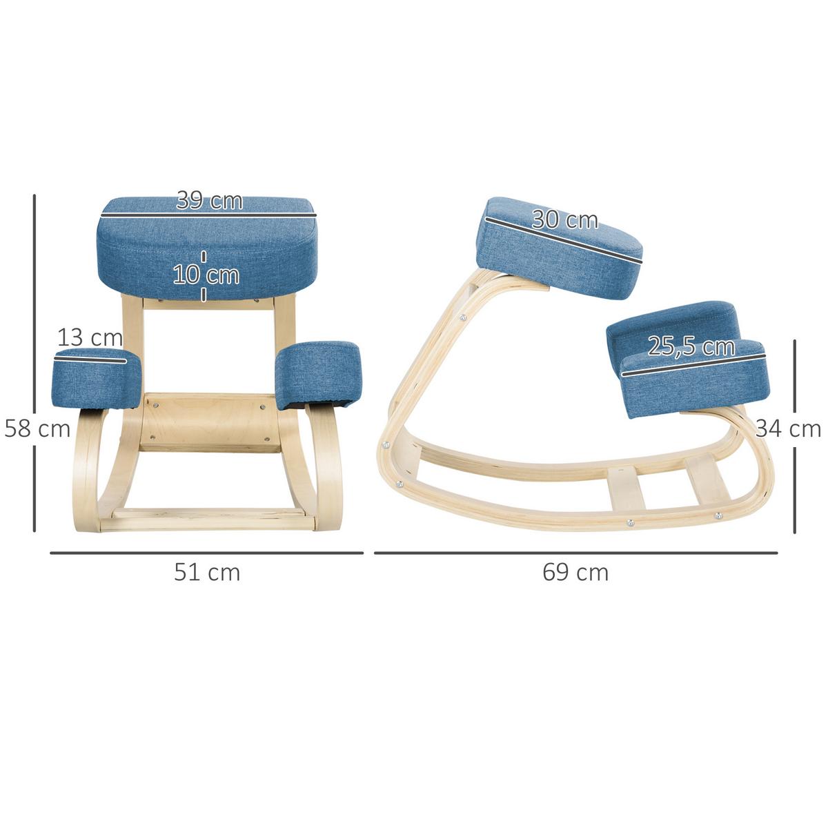 KNIESTUHL Birke Polyester Blau - Blau, Holz (51/58/69cm) - Vinsetto