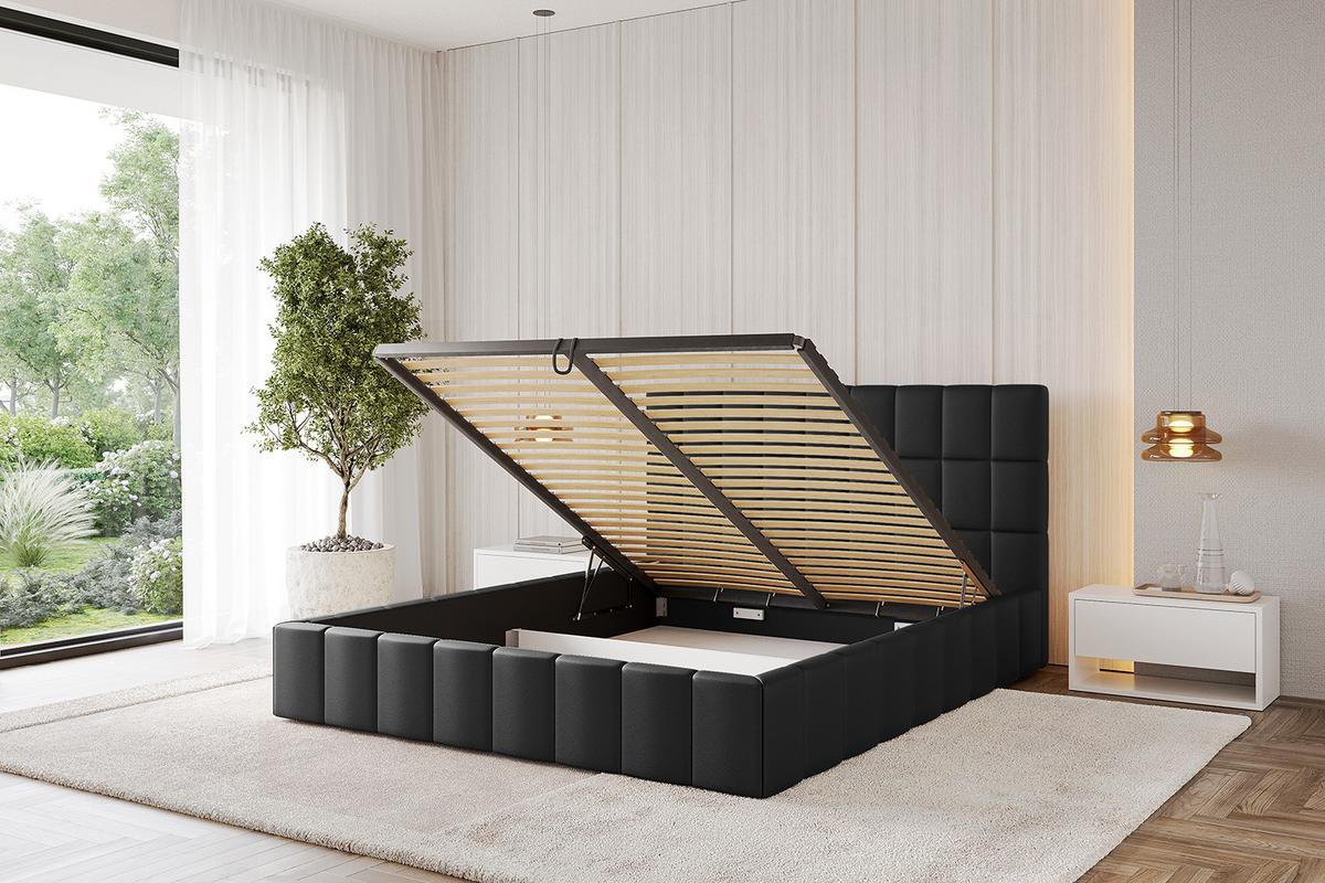 POLSTERBETT mit Bettkasten und Lattenrost, Boxbett ohne Matratze - AMEA 160x200 Schwarz Kunstleder - Schwarz Hochglanz, Holzwerkstoff/Textil (160/200cm) - ALTDECOR