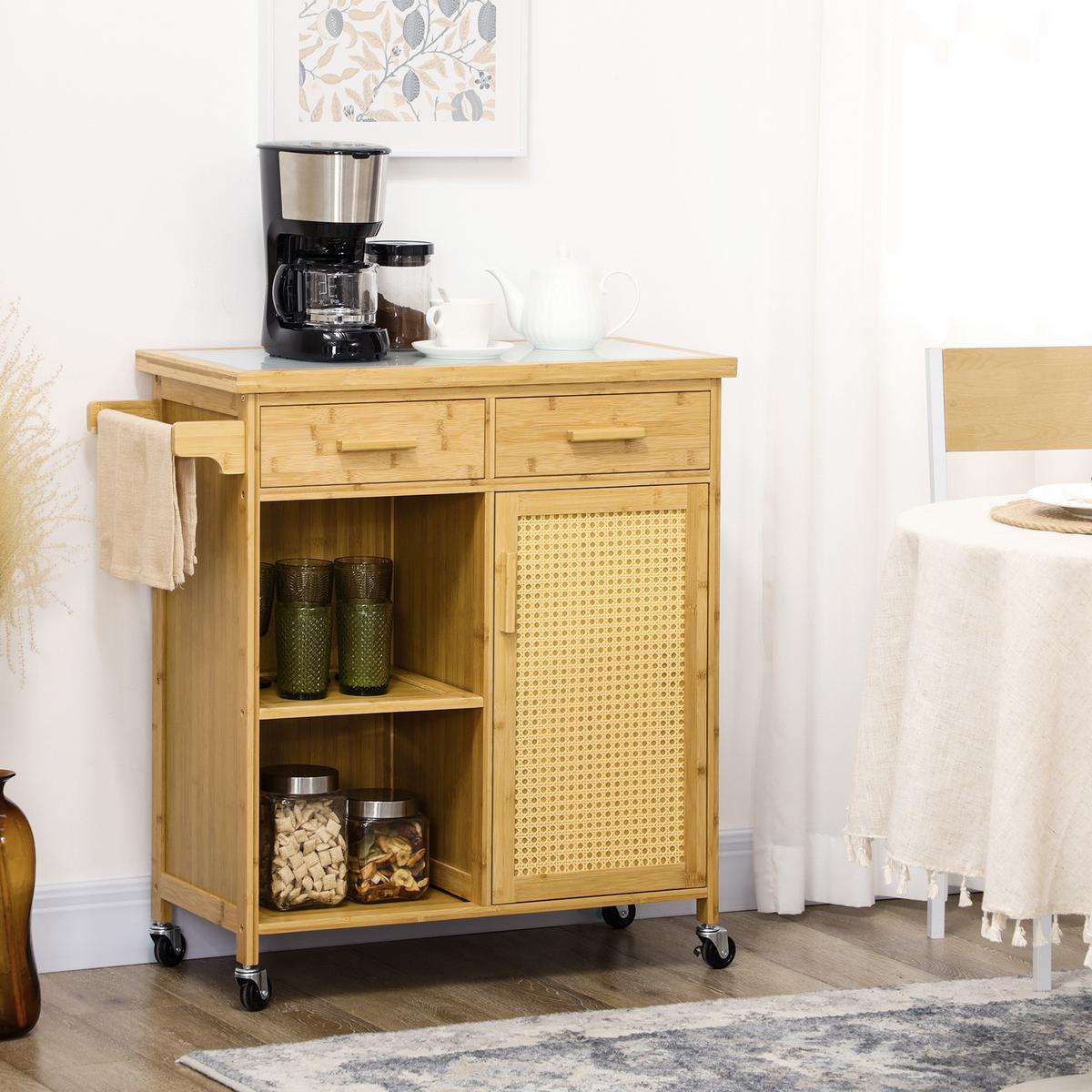 KÜCHENWAGEN, Bambus, Naturholz - Naturfarben, Naturmaterialien (36/85/84cm) - HOMCOM