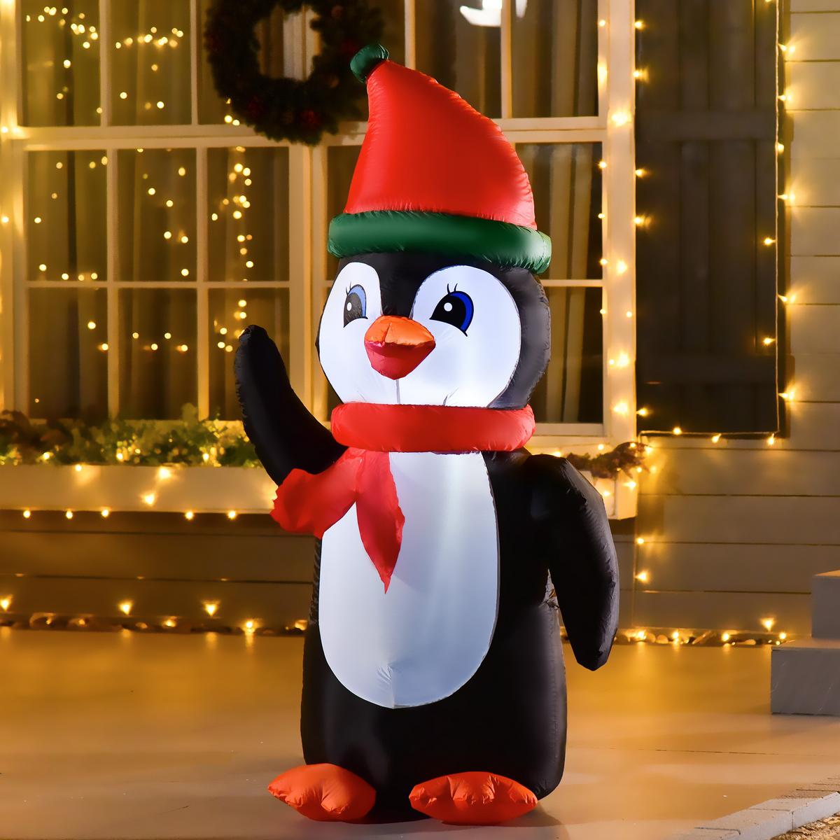 AUFBLASBARER Pinguin Weihnachtsdekoration 1,6 m mit Lichtern Polyester - Multicolor, Kunststoff (67/155/79cm) - HOMCOM