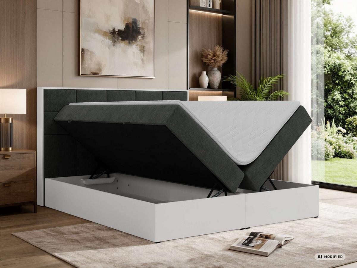 BOXBETT ALVIT 140/200 - Dunkelgrau Stukture - Topper Visco - H4 - Dunkelgrau/Schwarz, Kunststoff/Textil (140/200cm) - MKS