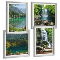 BILDER SET 4er Set - 50x50 cm & 40x60 cm Silberner Rahmen - Wasserfälle in grüner Umgebung - Silberfarben, Kunststoff (50/50cm) - TULUP