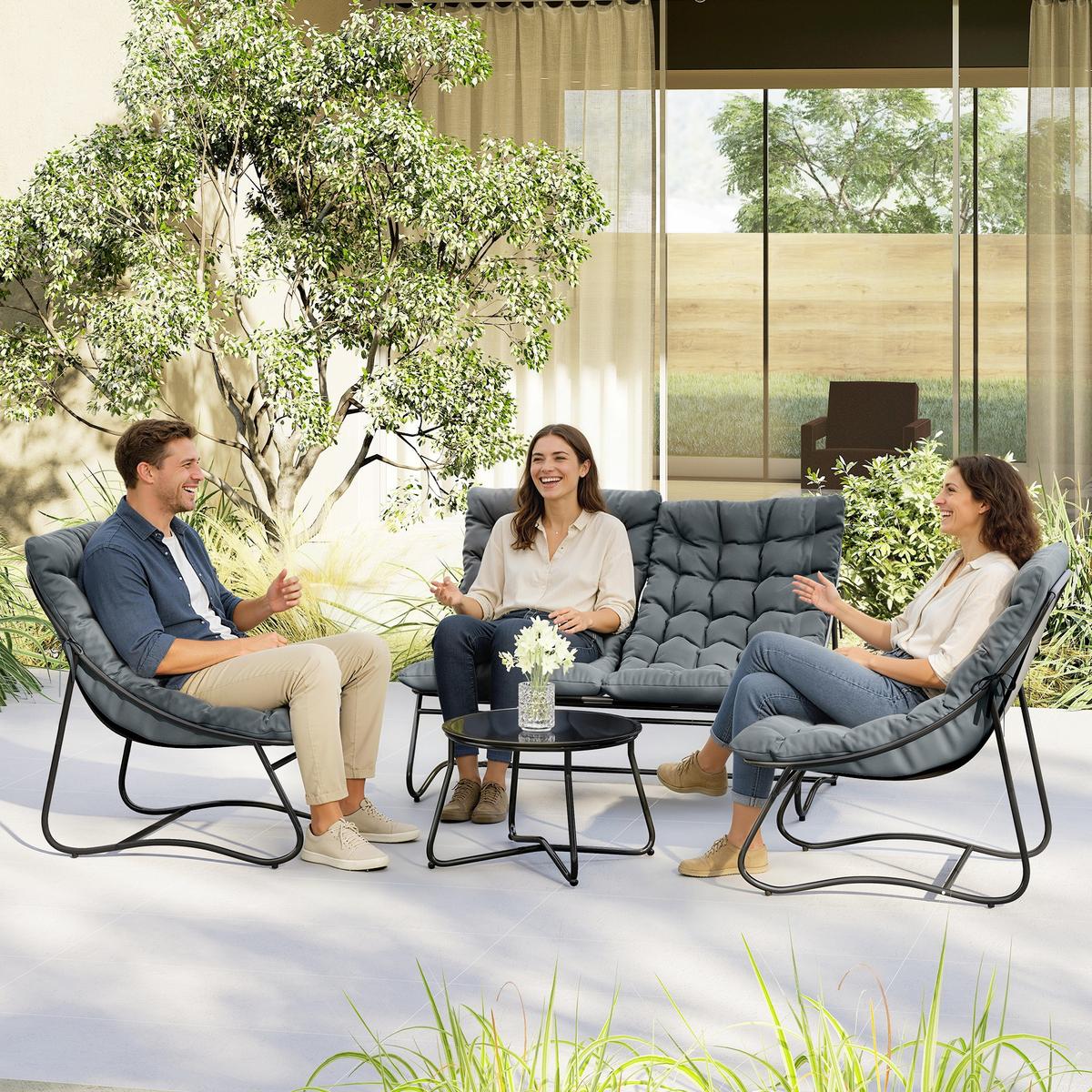 GARTENMÖBEL-SET 4 Personen Grau - Grau, Metall - Outsunny