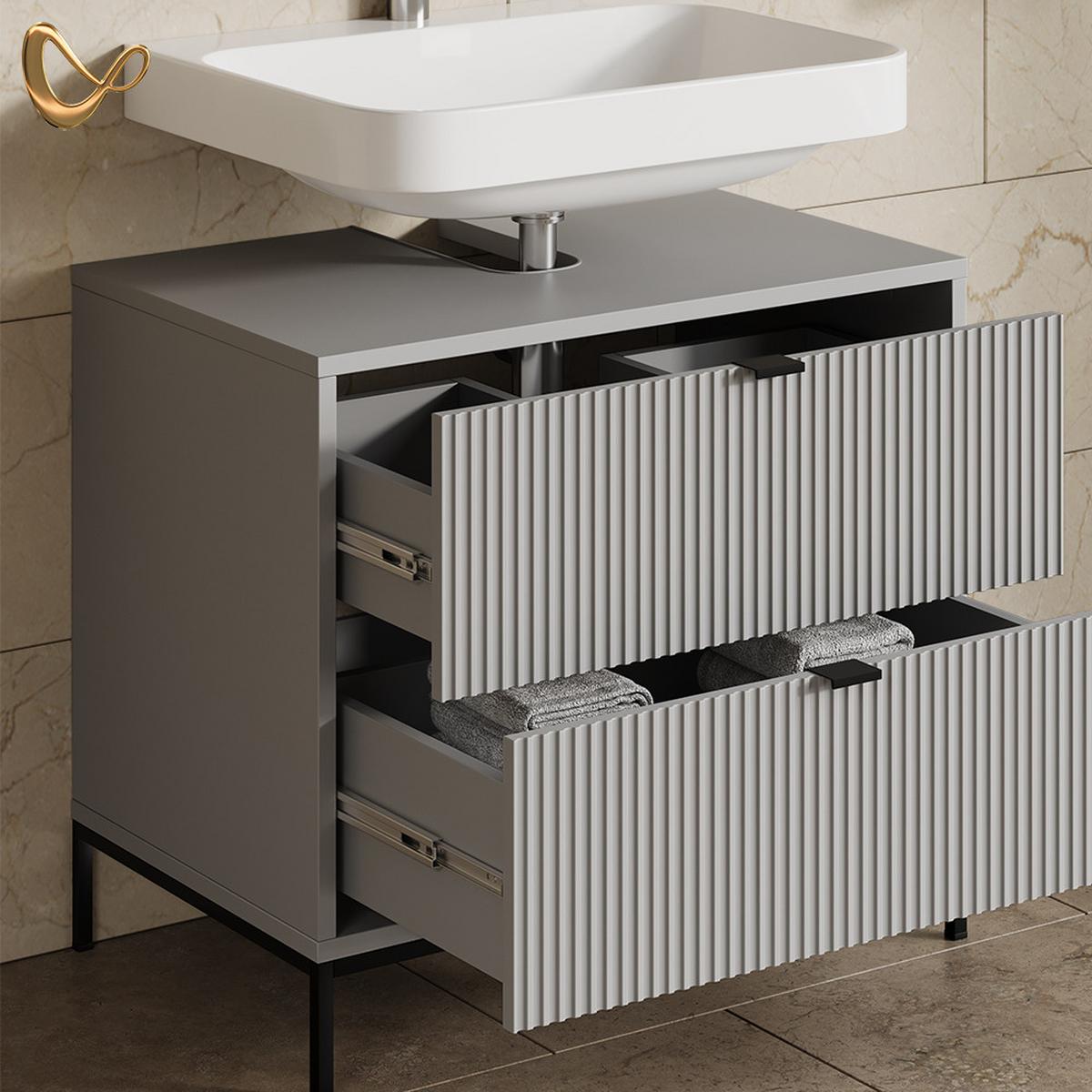 WASCHBECKENUNTERSCHRANK Aterno Grau 70 x 63 cm mit 2 ausziehbaren Schubladen - Grau, Holzwerkstoff (70/63/45.1cm) - Livinity®