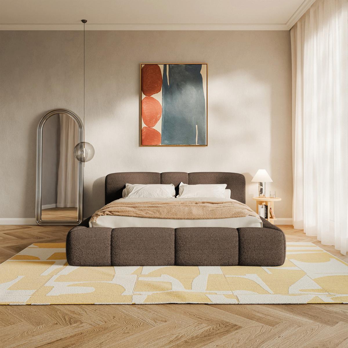 POLSTERBETT Bowia, Hellbrun Plüsch, 200x200 cm - Hellbraun/Schwarz, Textil (200/200cm) - Selsey