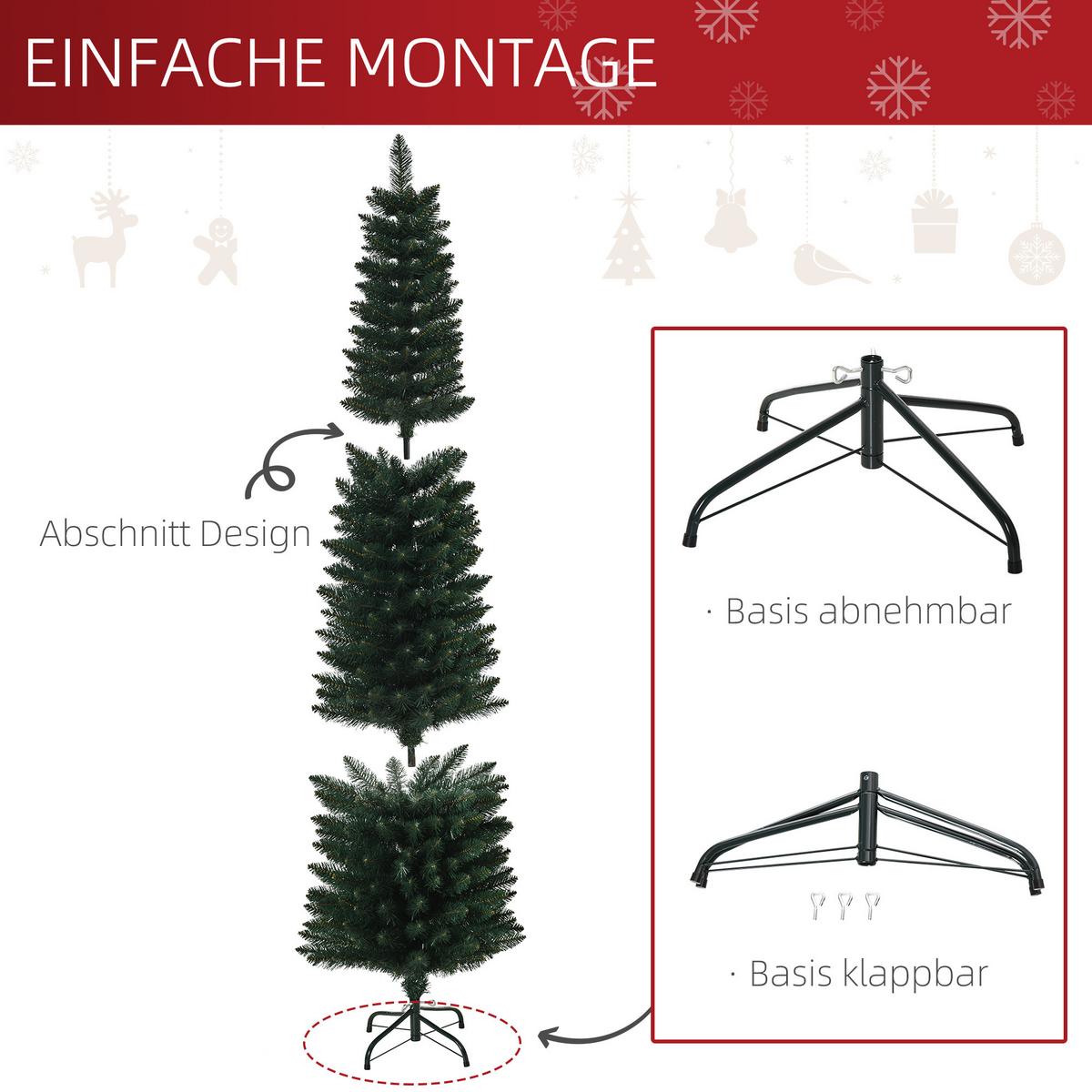 KÜNSTLICHER Weihnachtsbaum, 180 cm Christbaum mit 380 Spitzen für Weihnachten - Grün, Kunststoff (180cm) - HOMCOM