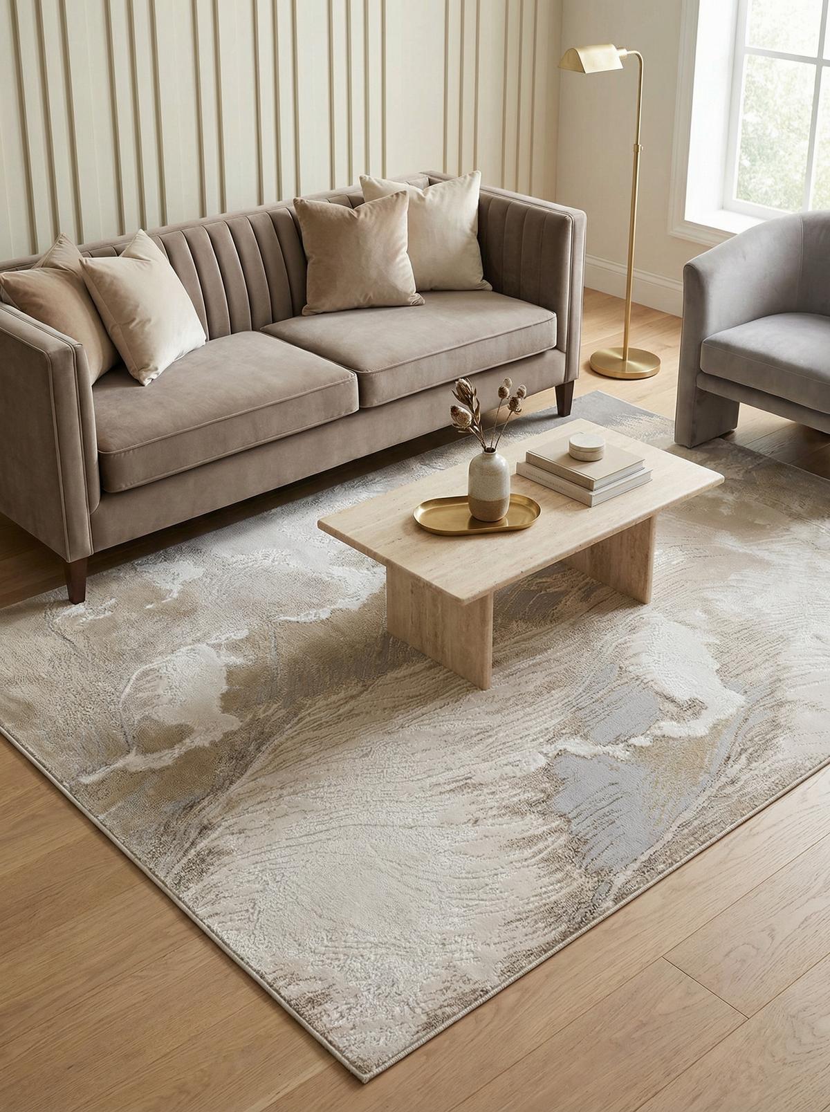TEPPICH SARNTAL, abstrakt, aus Polyester, Florhöhe 8 mm, Gold, 160 x 230 cm - Beige, Textil (230/160cm) - KADIMA DESIGN