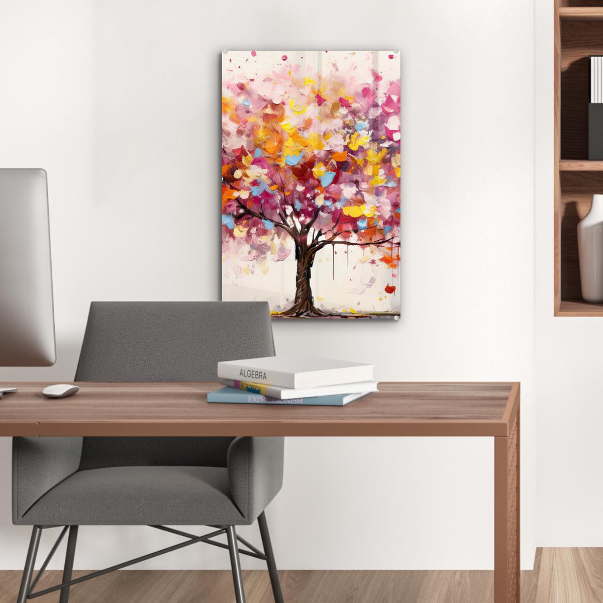 ACRYLGLASBILD Aquarell - Baum - Kunst - Abstrakt Wanddeko Wohnzimmer 40x60 cm - Multicolor, Glas (40/60cm) - MuchoWow
