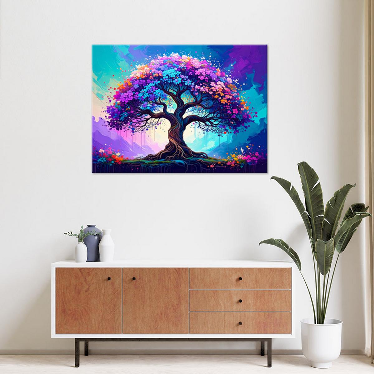 LEINWANDBILD Baum des Lebens Abstrakt 90x60cm - Multicolor, Textil (90/60cm) - Feeby