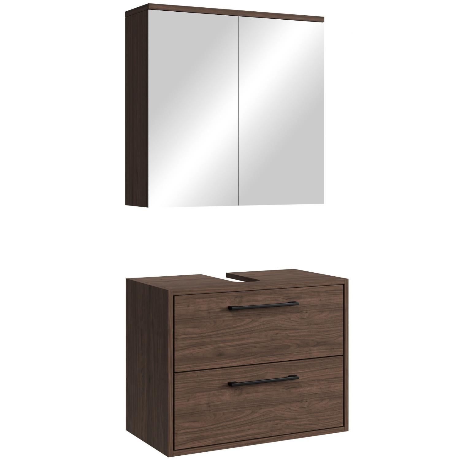 BADMÖBEL-SET Florence 2 Teile Walnuss Braun - 60 x 35 x 47 cm - Eichefarben, Holz (60/47/35cm) - Badplaats