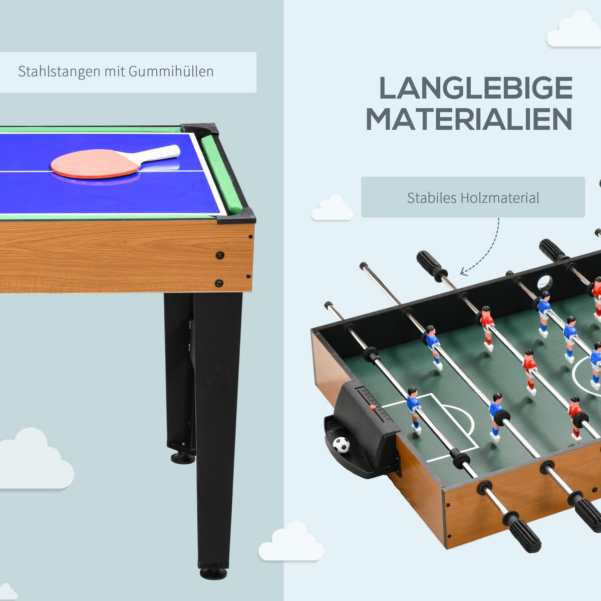 MULTIGAME Spieletisch 4 in 1 , Partyspieltisch mit Tischtennis Stahl - Naturfarben, Holzwerkstoff