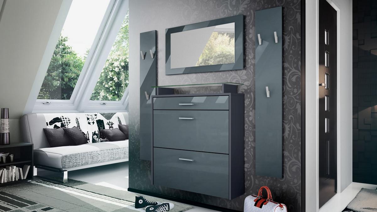 GARDEROBE Malea Fronten in Grau Hochglanz - Grau, Holzwerkstoff (180/180/23cm) - Vladon