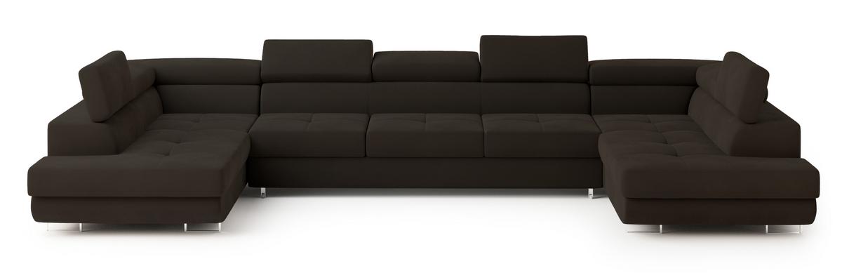 WOHNLANDSCHAFT ISOLANO Braun Velours-Stoff mit Schlaffunktion - Braun, Holz (408/90/202cm) - MASSENO