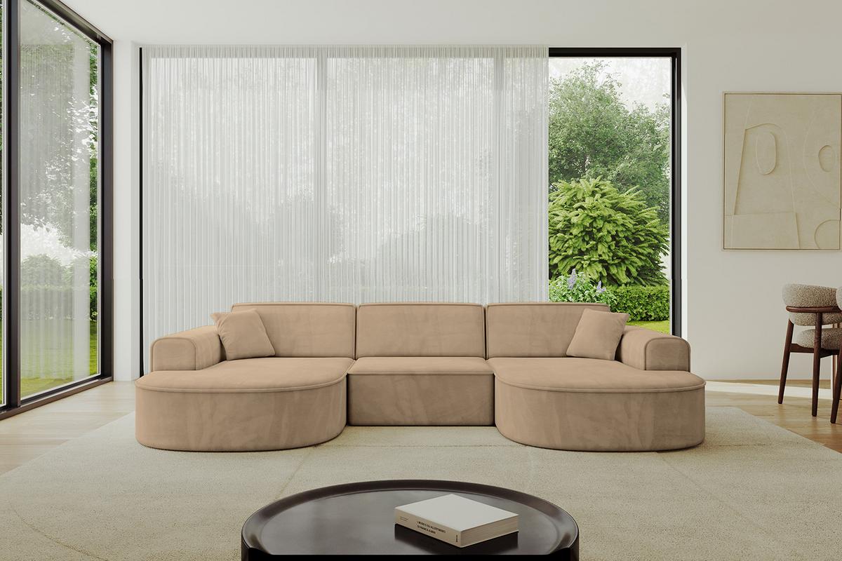 WOHNLANDSCHAFT MARI-U1 - 303x171x79 cm Taupe Velours - Taupe/Schwarz, Holzwerkstoff/Kunststoff (303/79/171cm) - ALTDECOR
