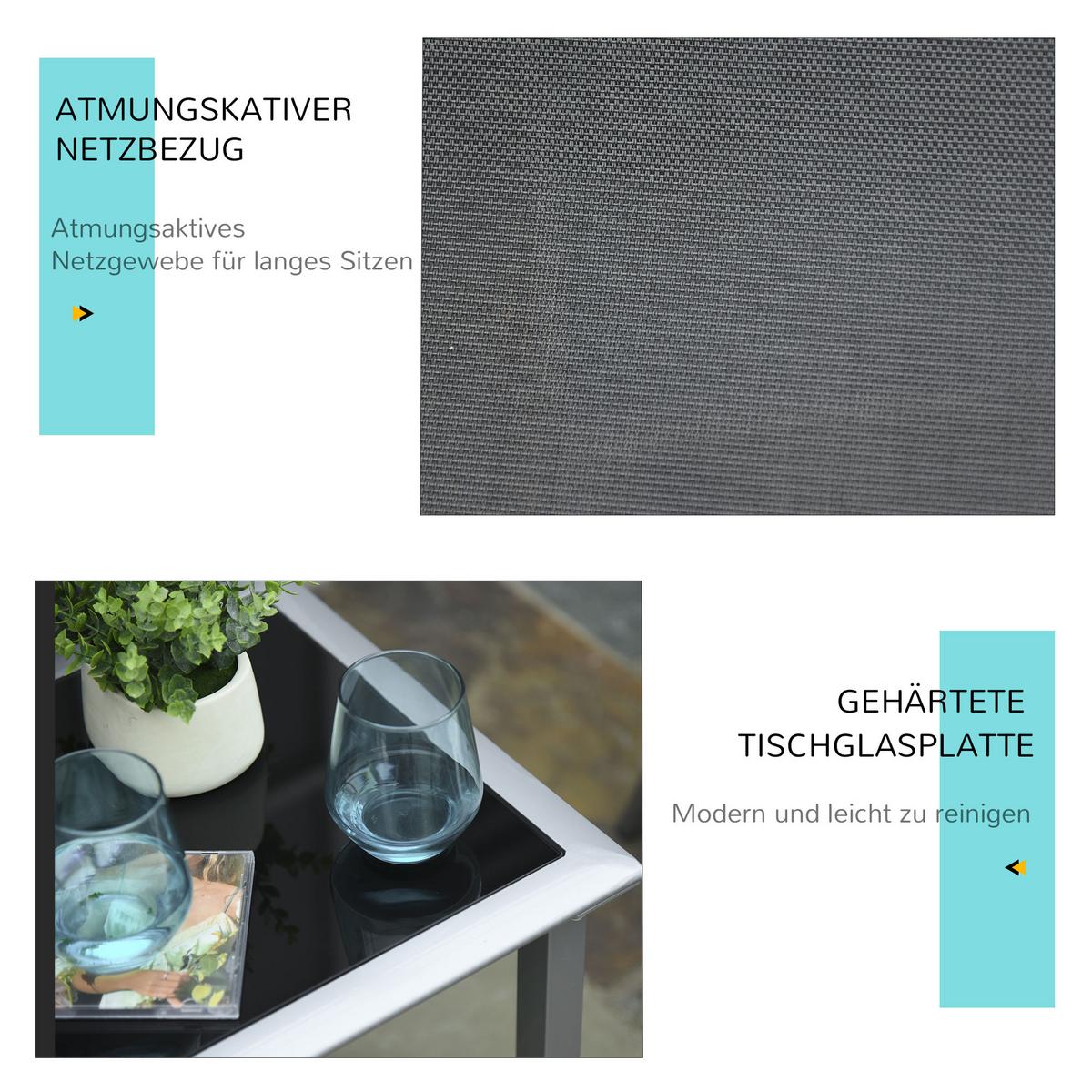 GARTENLIEGE mit Tisch, 59L x 169B x 66H cm, Metall,Mesh, Schwarz+Silber - Schwarz, Kunststoff (169/66/59cm) - Outsunny