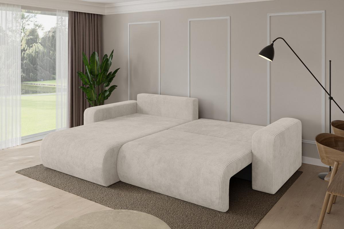 ECKSOFA mit Schlaffunktion Ottomane Links BERY-L 276x193x88 Creme Cord - Ecru/Creme, Holzwerkstoff/Kunststoff (276/193cm) - ALTDECOR
