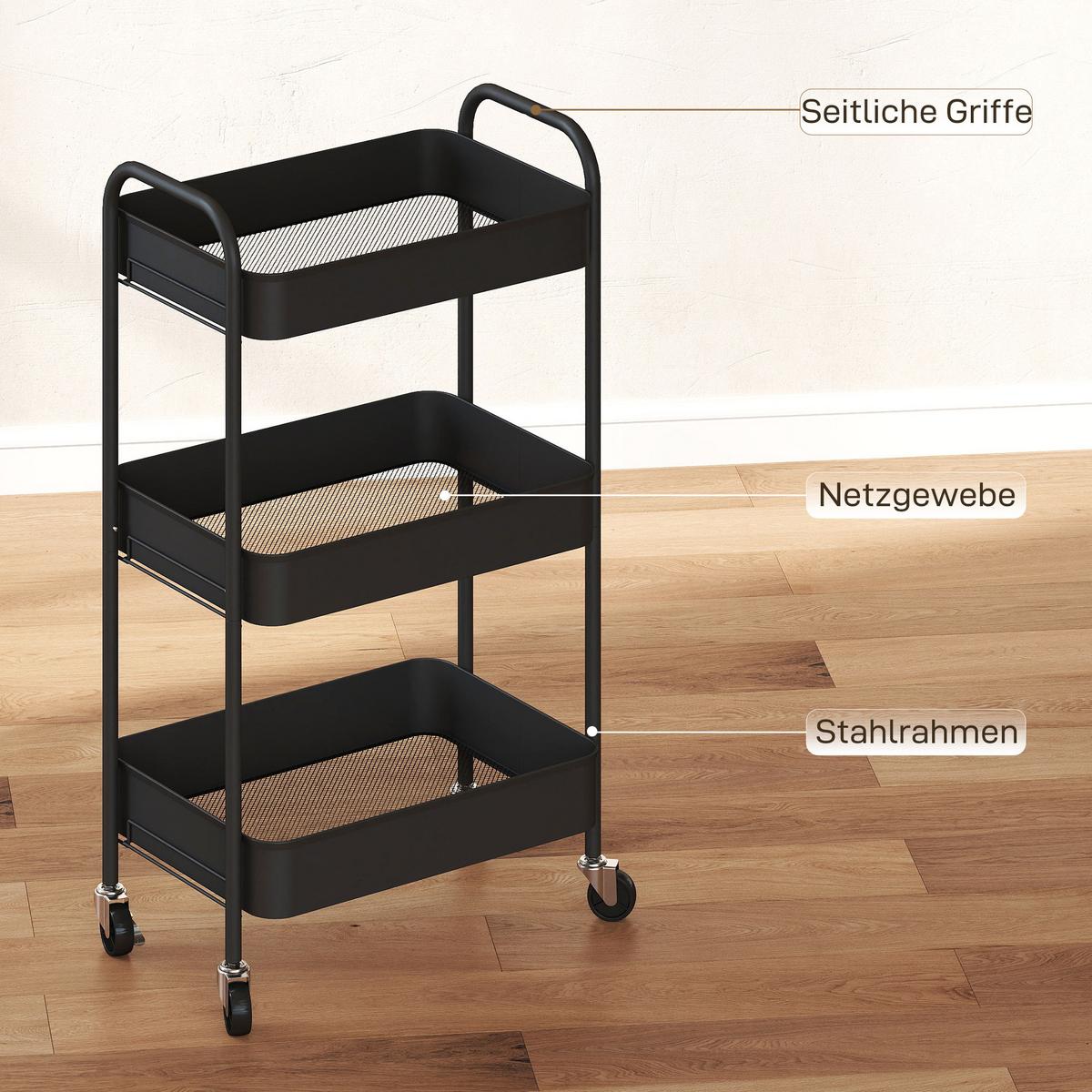 KÜCHENWAGEN Stahl Schwarz - Schwarz, Metall (30.6/79/45cm) - HOMCOM