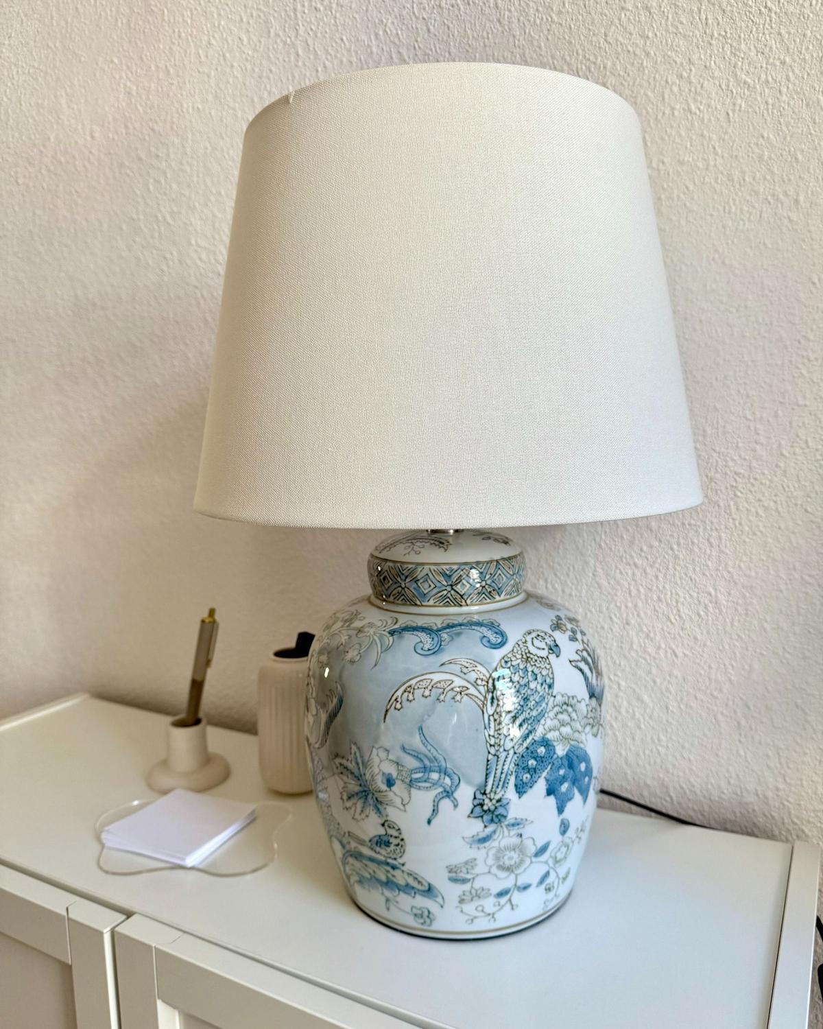 TISCHLEUCHTE Weiß/Blau Jamapa - Blau/Weiß, Keramik (32/32/50cm) - Beliani