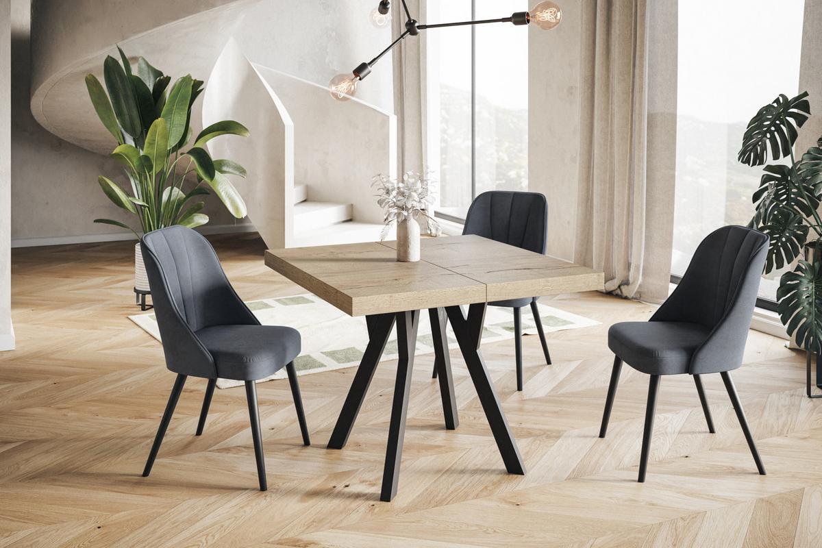 QUADRATISCHER Esstisch ausziehbar – Moderner Wohnzimmertisch und Küchentisch – Tisch mit Holzbeinen, Durchmesser 110 cm - 210 cm - Farbe Halifax - Schwarz/Braun, Holzwerkstoff (110/110/77cm) - Alpi-Möbel