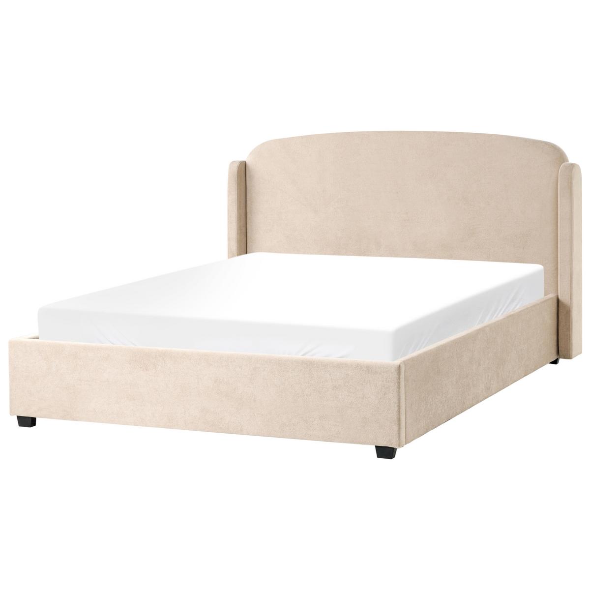 BETT mit Stauraum 160/200 cm Stoff Taupe Bernay - Taupe, Textil (160/200cm) - Beliani