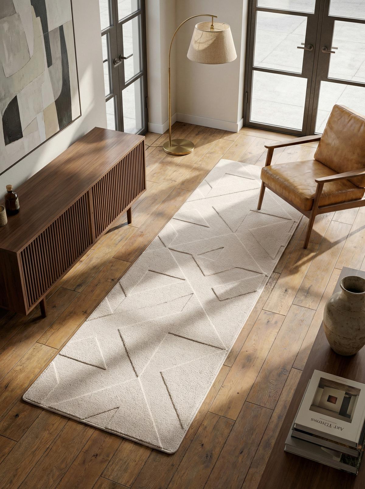 TEPPICH Kurzflor Waschbar LAVAREDO in Creme, geometrisch, 80 x 250 cm - Beige, Textil (250/80cm) - KADIMA DESIGN
