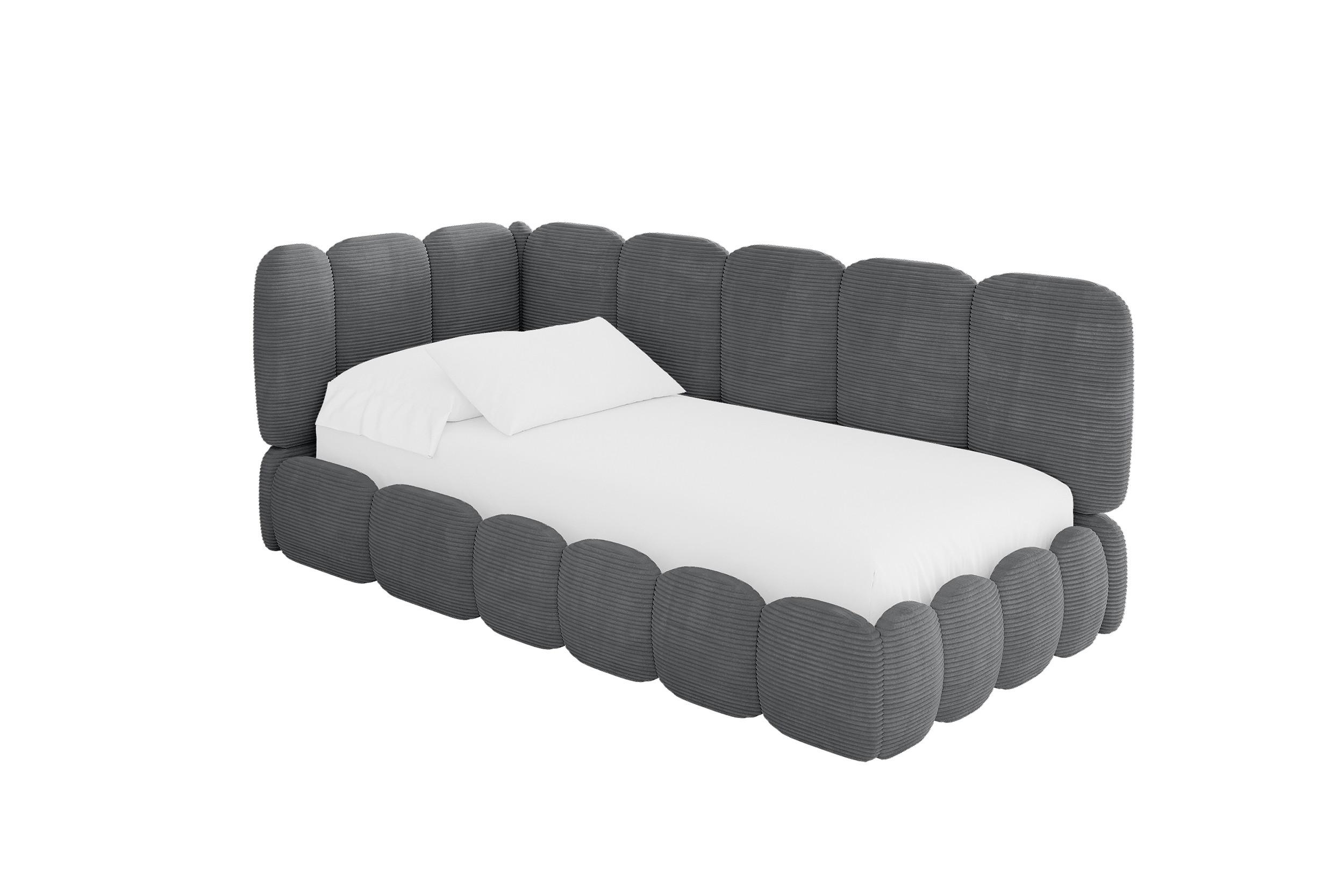 EINZELLBETT Jugendbett mit Bettkasten und Matratze H3/H4, Rechts - AVRY 100x200 Dunkelgrau - Schieferfarben, Holzwerkstoff/Textil (100/200cm) - ALTDECOR
