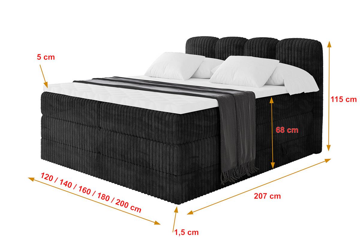 BOXBETT mit Matratze H3|H4 - NINA KING - 180x200 cm - Schwarz - Graubraun, Holzwerkstoff (180/200cm) - ALTDECOR
