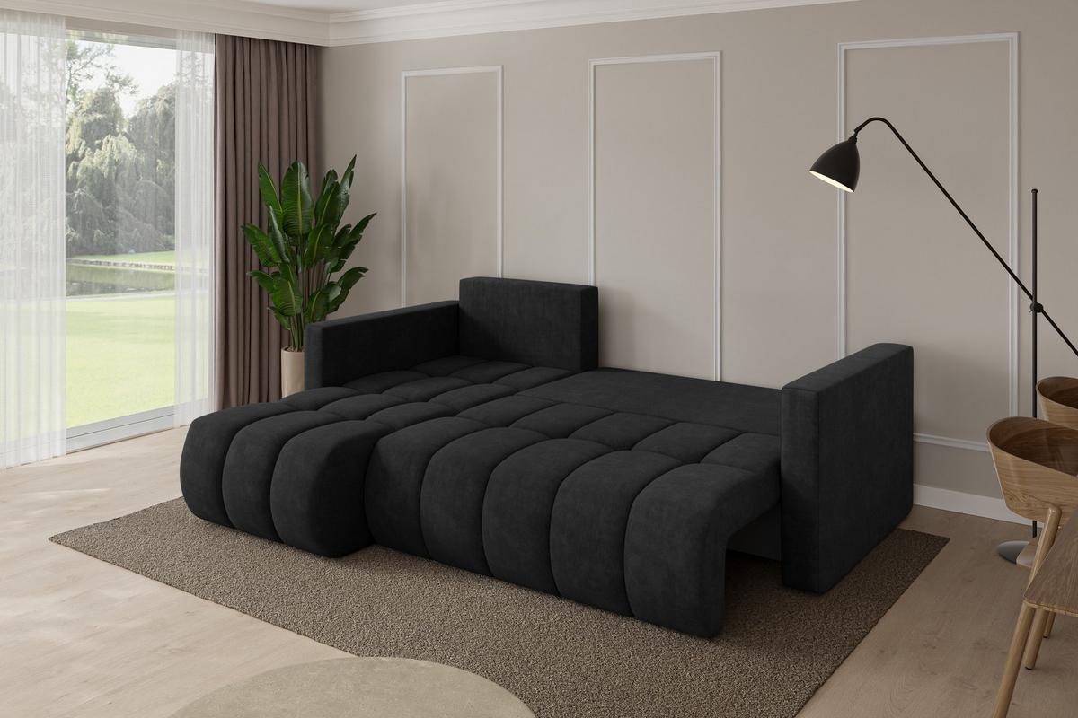 ECKSOFA mit Schlaffunktion Ottomane Links GARD-L 226x146x85 Schwarz Velours - Schwarz, Holzwerkstoff/Kunststoff (226/146cm) - ALTDECOR